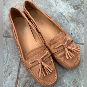 Talbots Leather Driving Moccasin Tassel Loafer Tan Size 8.5 Cushioned Preppy